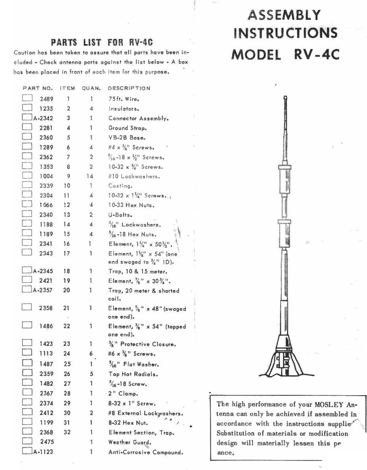 Mosley Electronics RV-4C User Manual