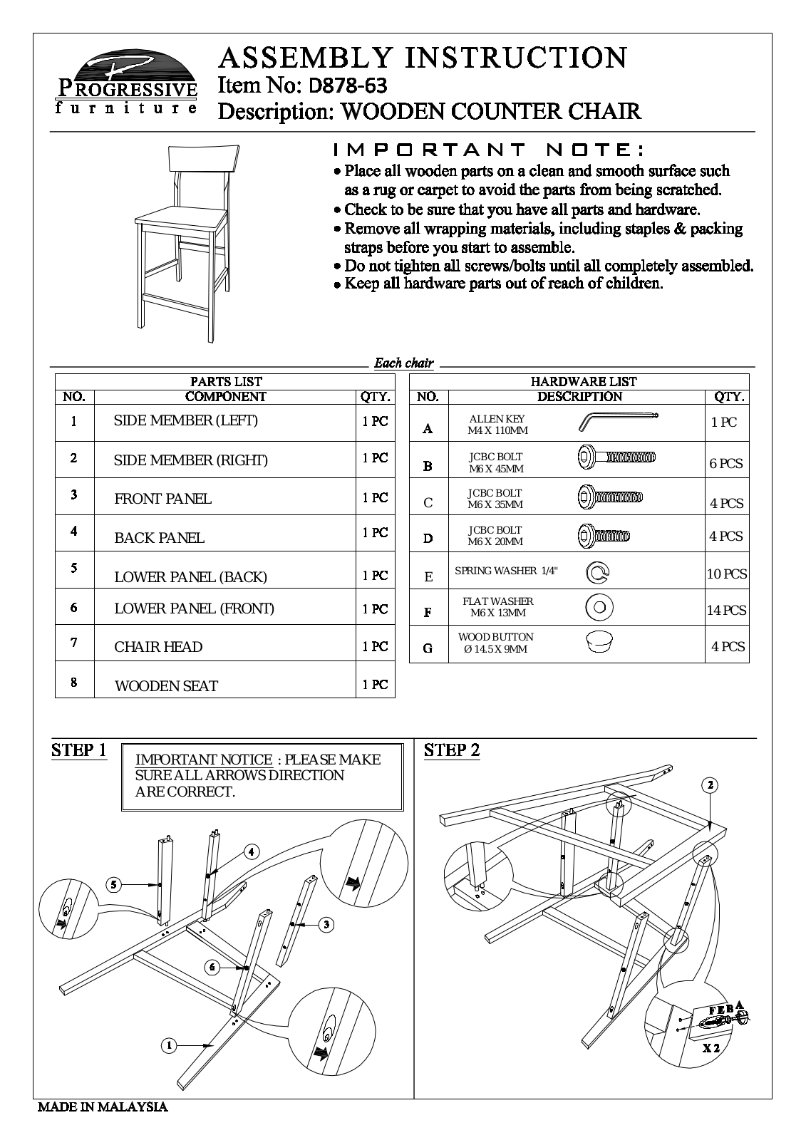 Progressive Furniture D87863 Assembly Guide