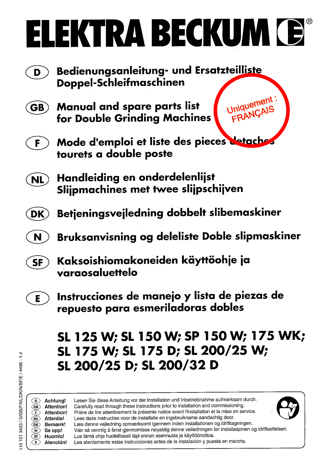 Elektra Beckum 200-25W, SP 150 W, 150 W, 125 W, 200-32 D User Manual