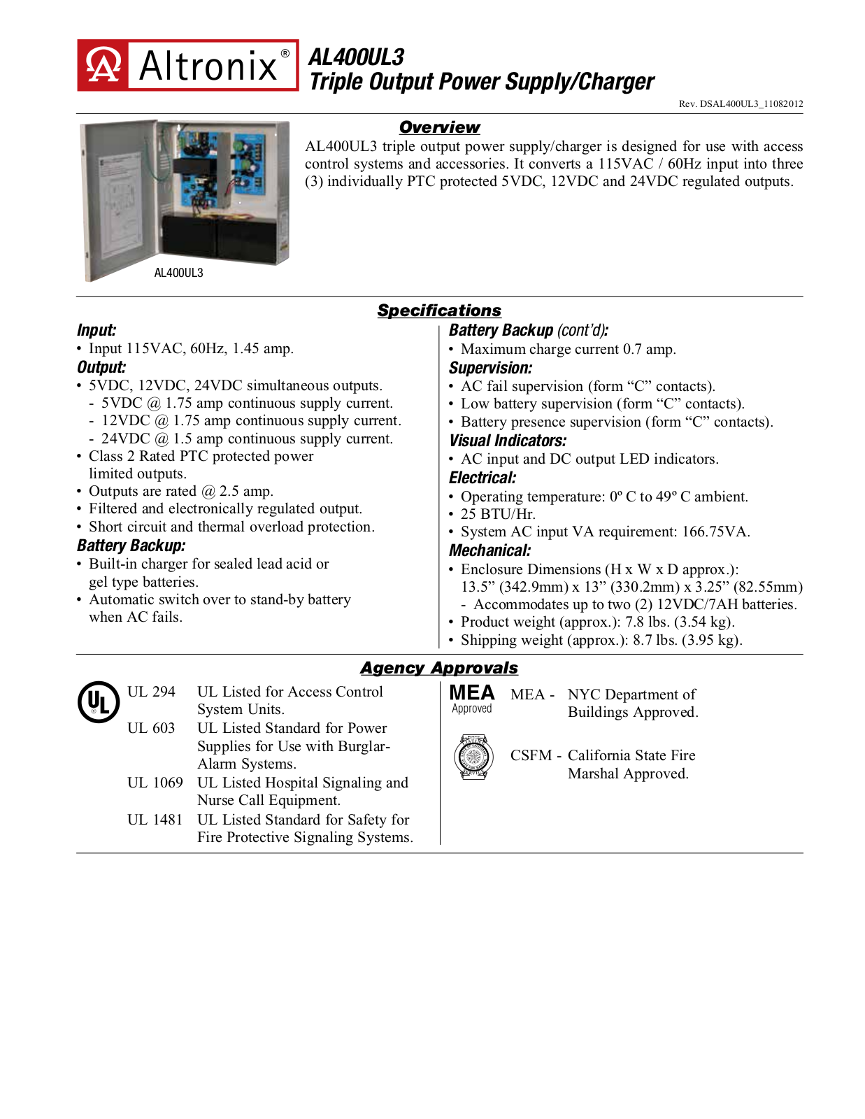 Altronix AL400UL3 Specsheet