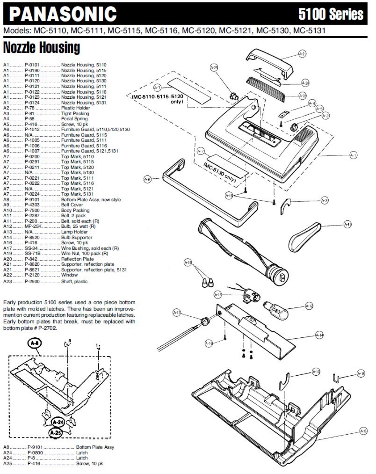 Panasonic 5111, 5110, 5115, 5116, 5120 Parts List