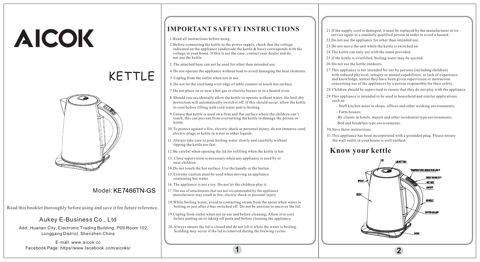 Aicok KE7466TN-GS User Manual