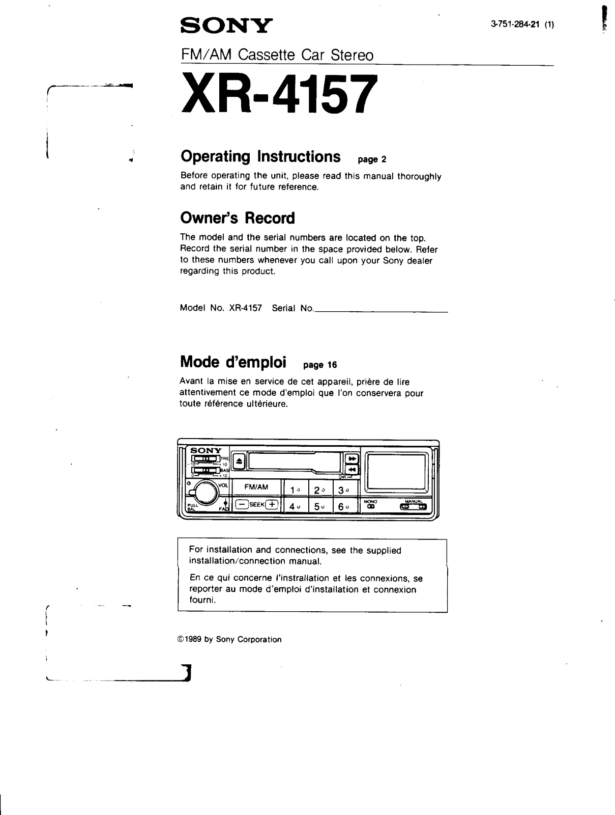 Sony XR-4157 User Manual