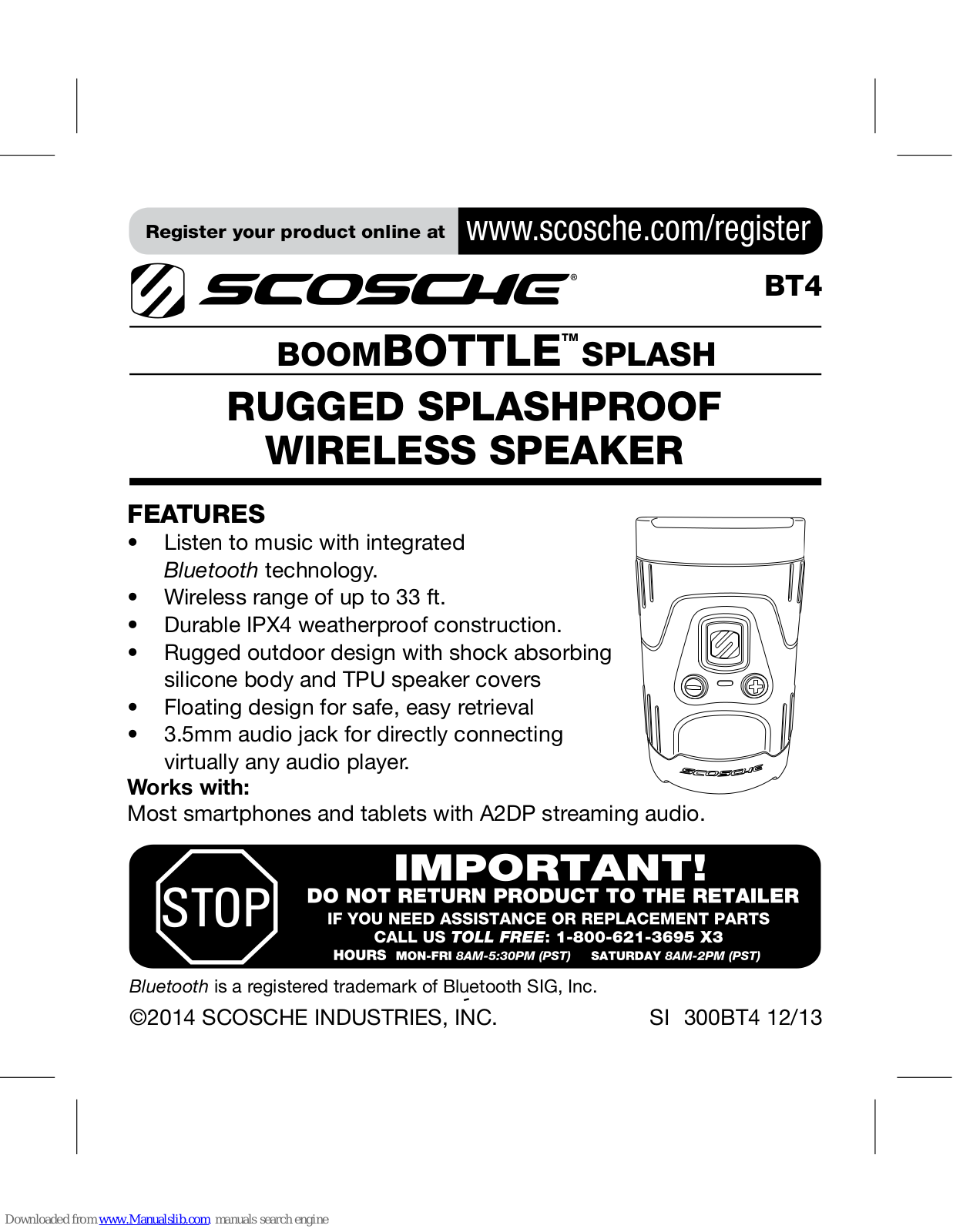 Scosche Boombottle SPLASH BT4 User Manual