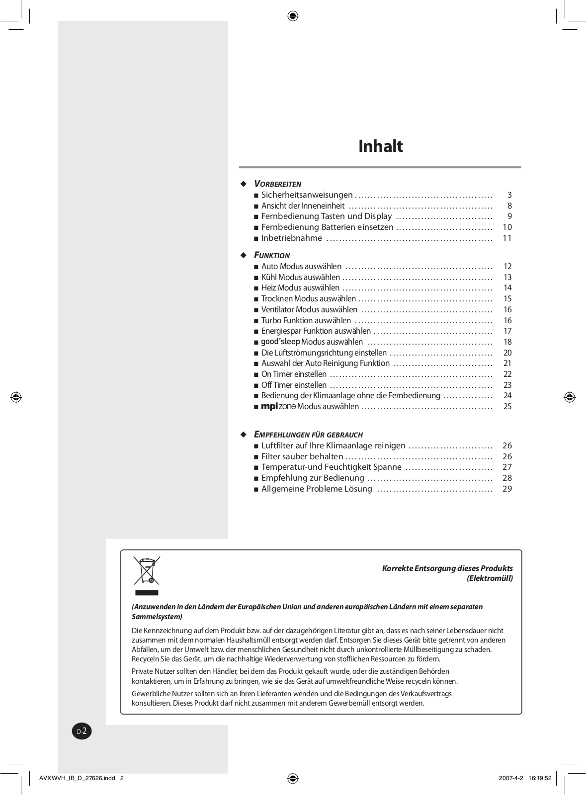 Samsung AV-XWVH056EE, AV-XWVH028EA, AV-XWVH071EE, AV-XWVH036EE, AV-XWVH071EA User Manual