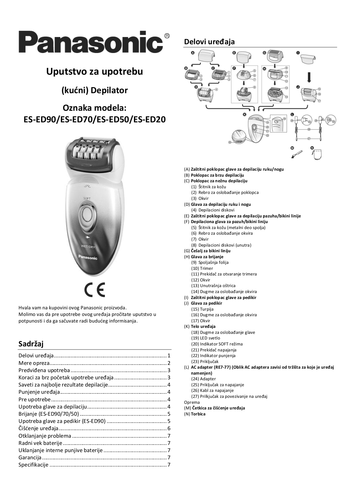 Panasonic ES-ED90, ES-ED70, ES-ED50, ES-ED20 Operating Instructions