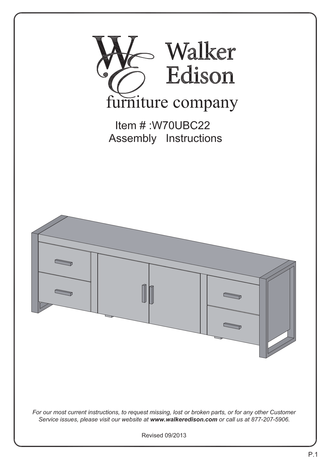 Walker Edison Furniture W70UBC22 User Manual