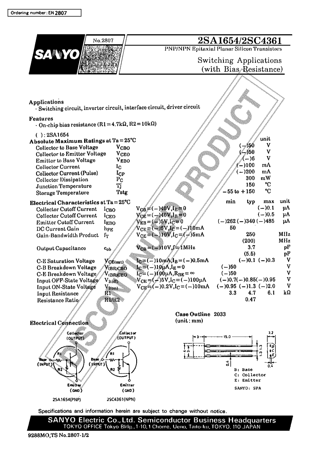 Sanyo 2SC4361 Specifications