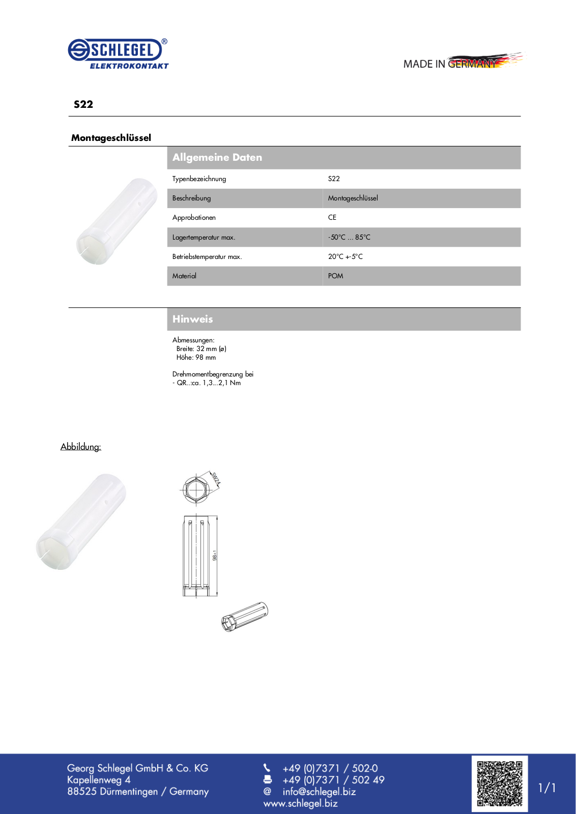 SCHLEGEL S22 Datasheet - ManualMachine.com