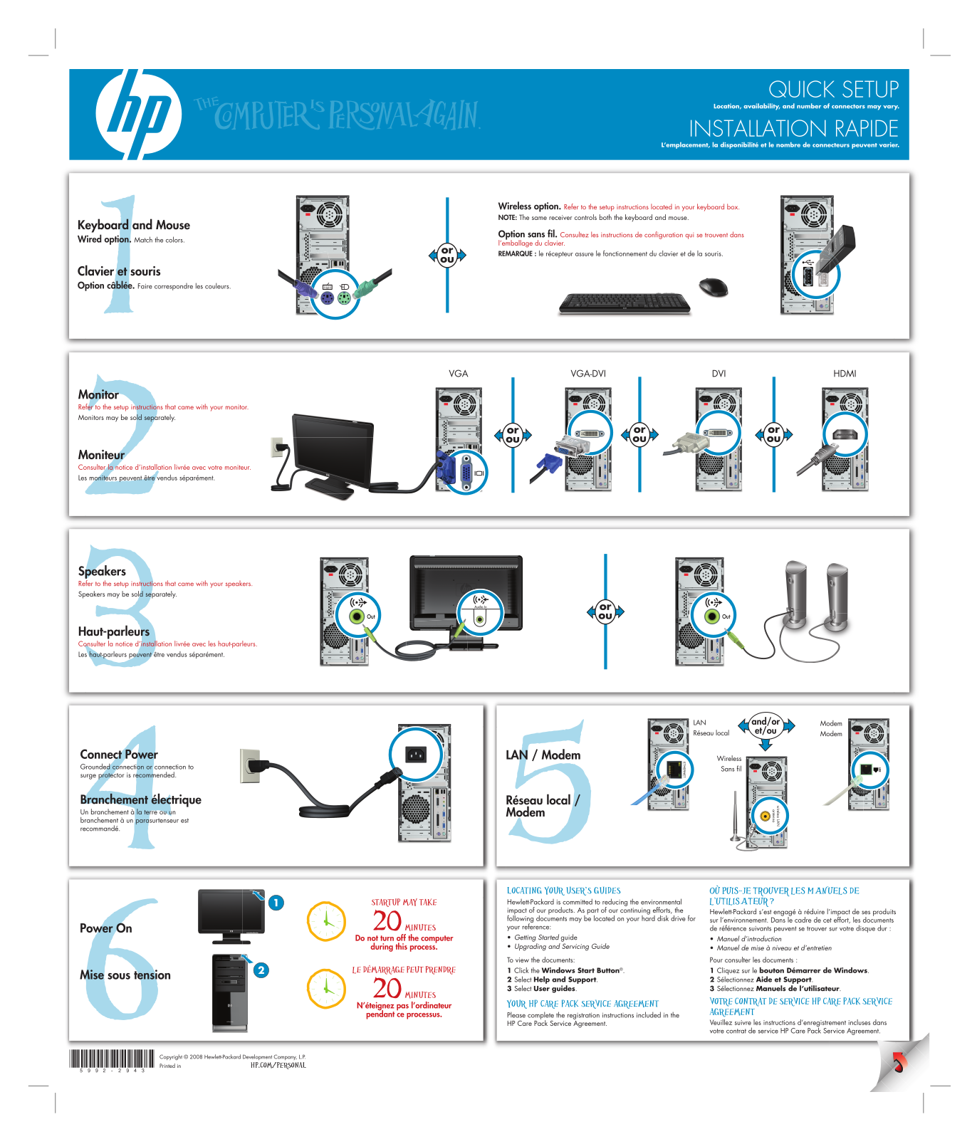 HP Pavilion A6319fh, Pavilion A6600f, Pavilion A6620f, Pavilion A6650f, Pavilion A6300f Quick Setup Manual