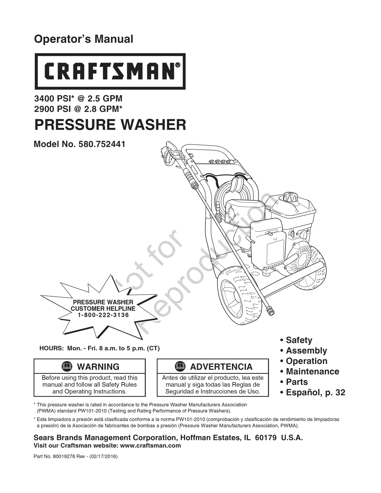 Craftsman 580752441, 020652-01 Owner’s Manual