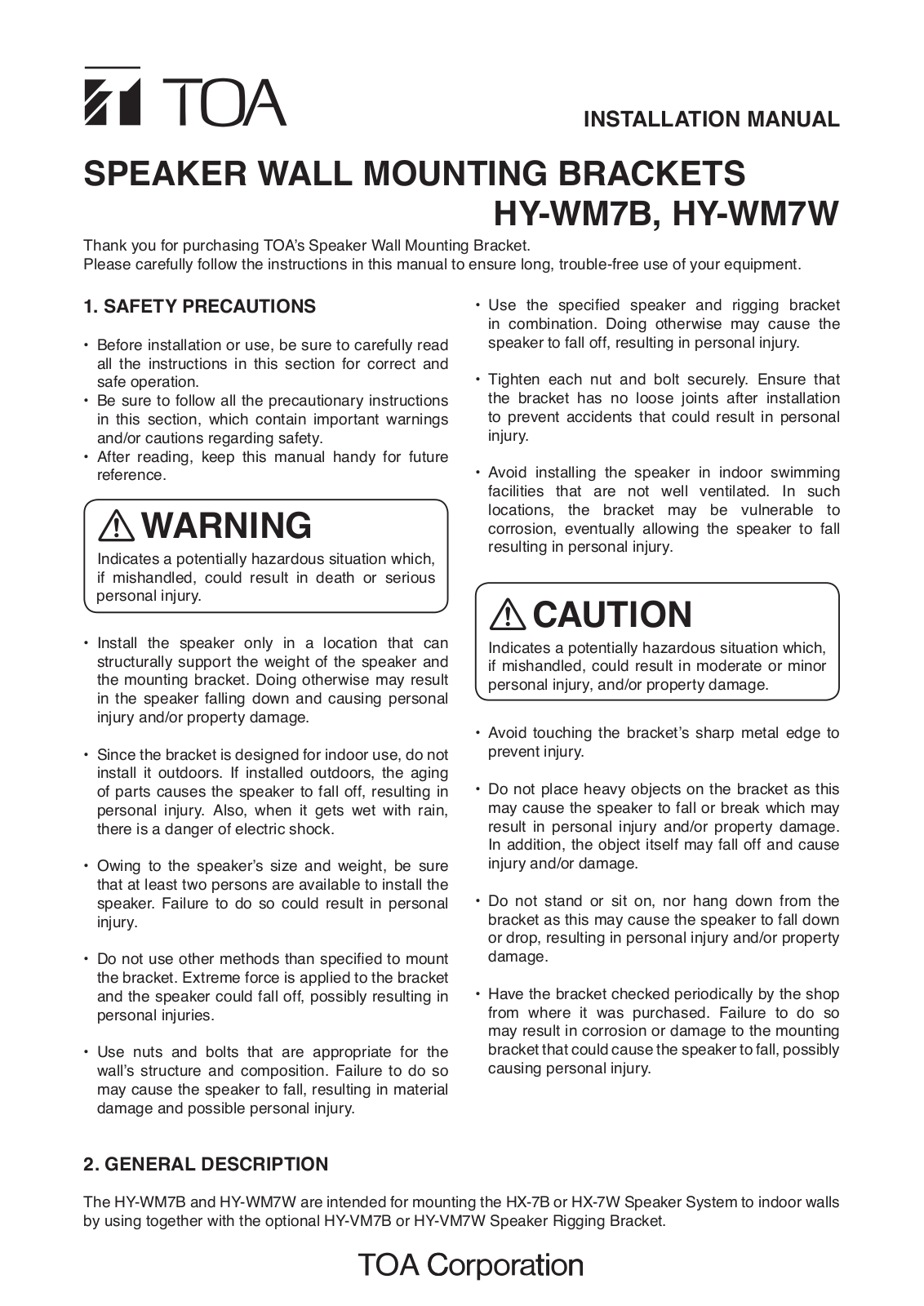 Toa HY-WM7W User Manual