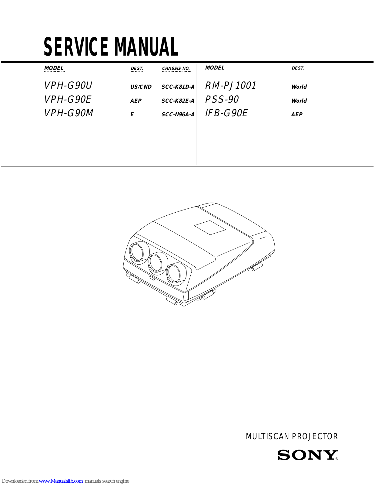 Sony VPH-G90U,VPH-G90E,VPH-G90M Service Manual