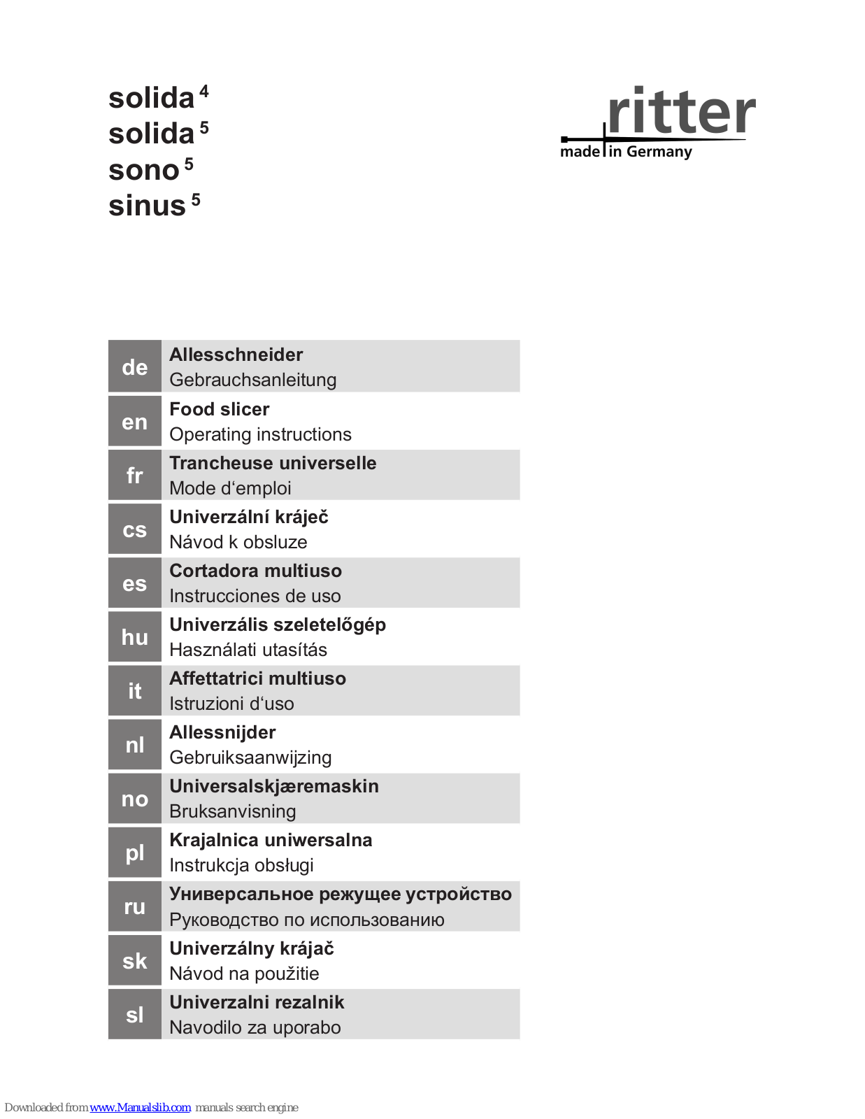 Ritter sono5, sinus5, solida5 Operating Instructions Manual