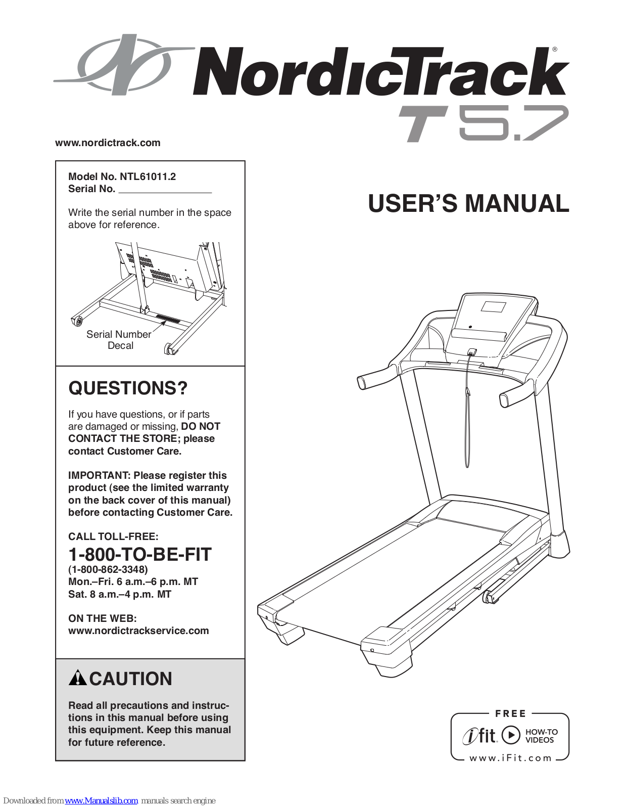 NordicTrack T5.7, NTL61011.1, T5.7 NTL61011.2 User Manual