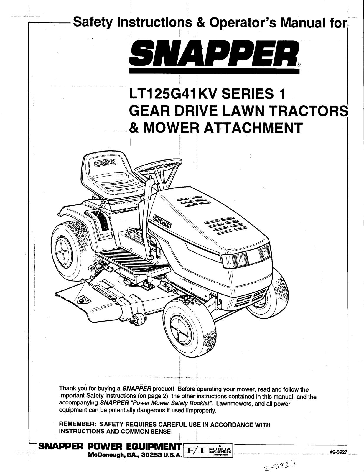 Snapper LT125G41KV User Manual