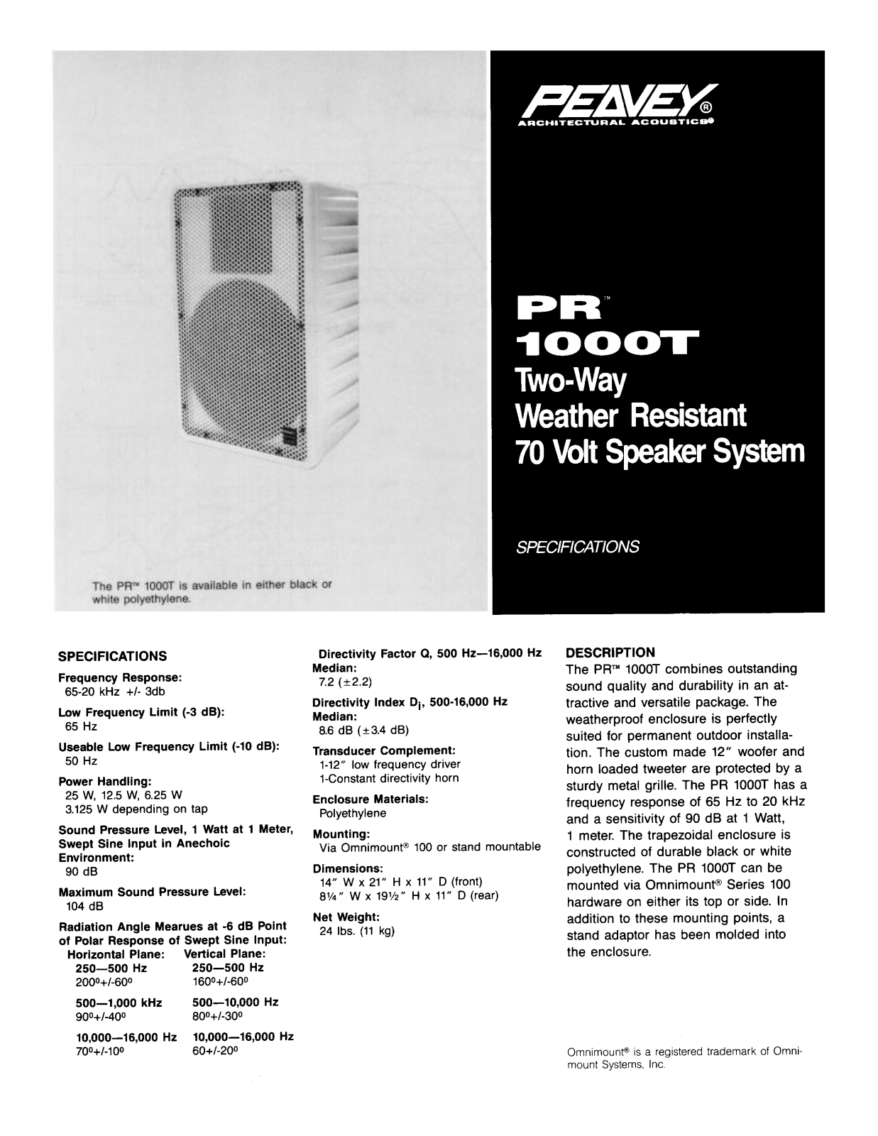 Peavey PR 1000T User Manual