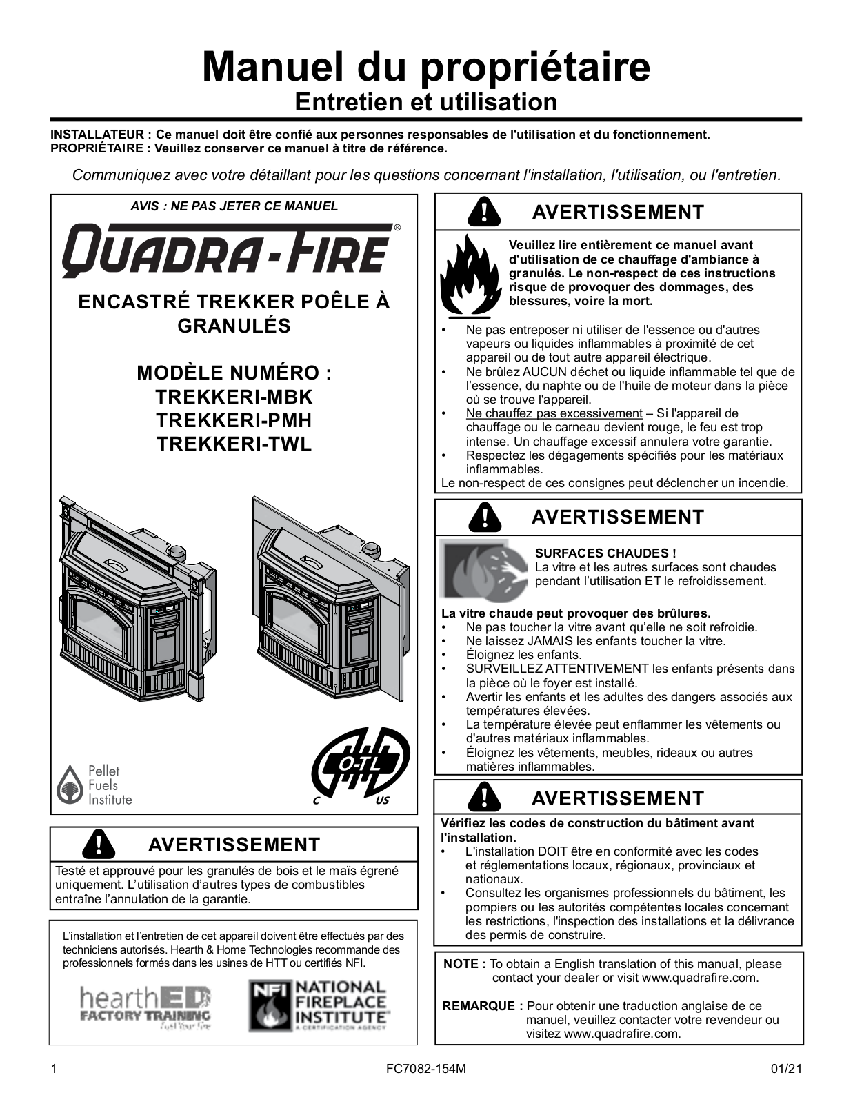 Quadra-Fire TREKKERI-MBK, TREKKERI-PMH, TREKKERI-TWL Users guide