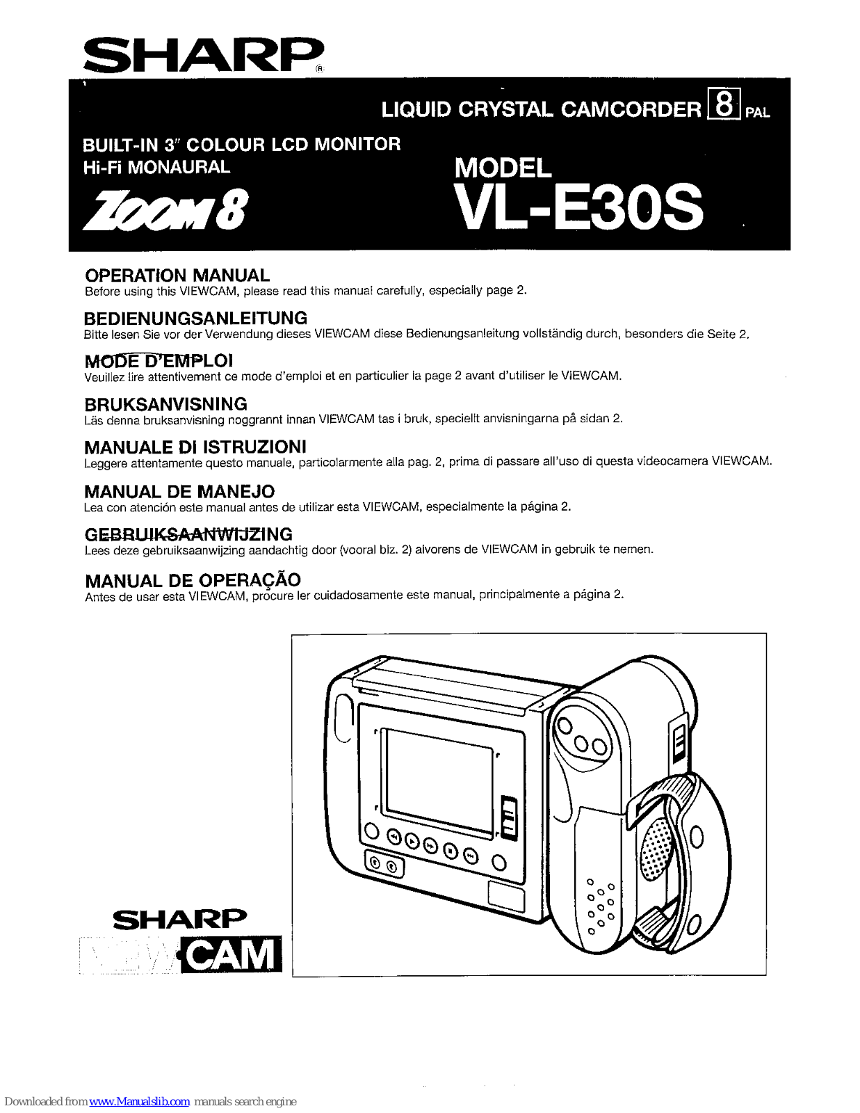 Sharp VL-E30S,Zoom 8 VL-E30S Operation Manual