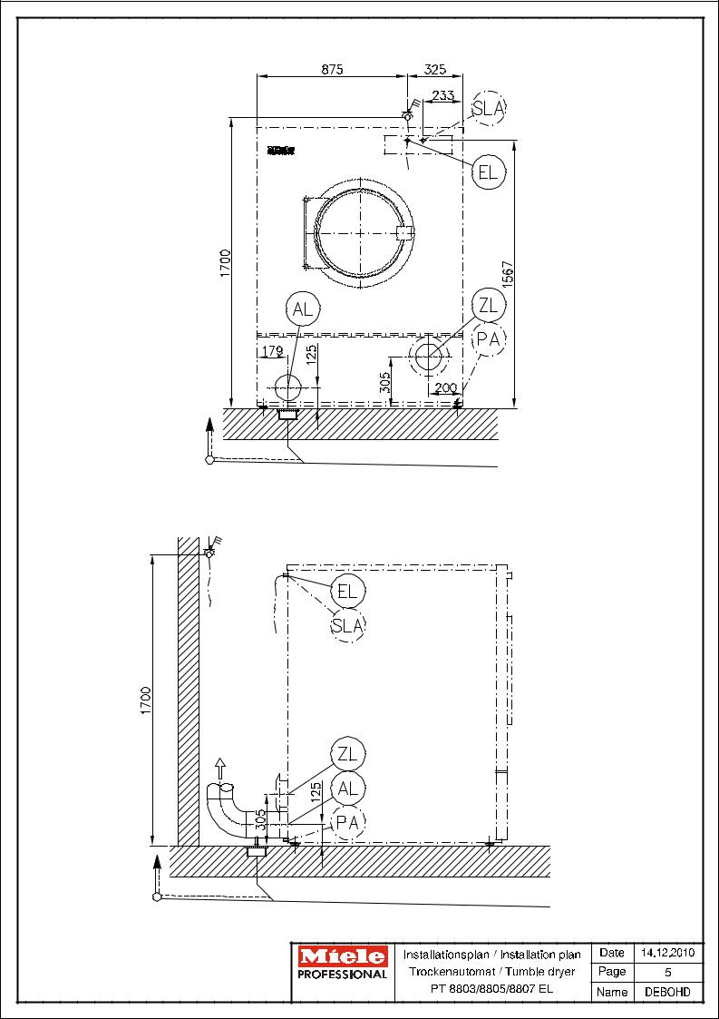 Miele PT 8803 EL, PT 8805 EL, PT 8807 EL Installation diagram