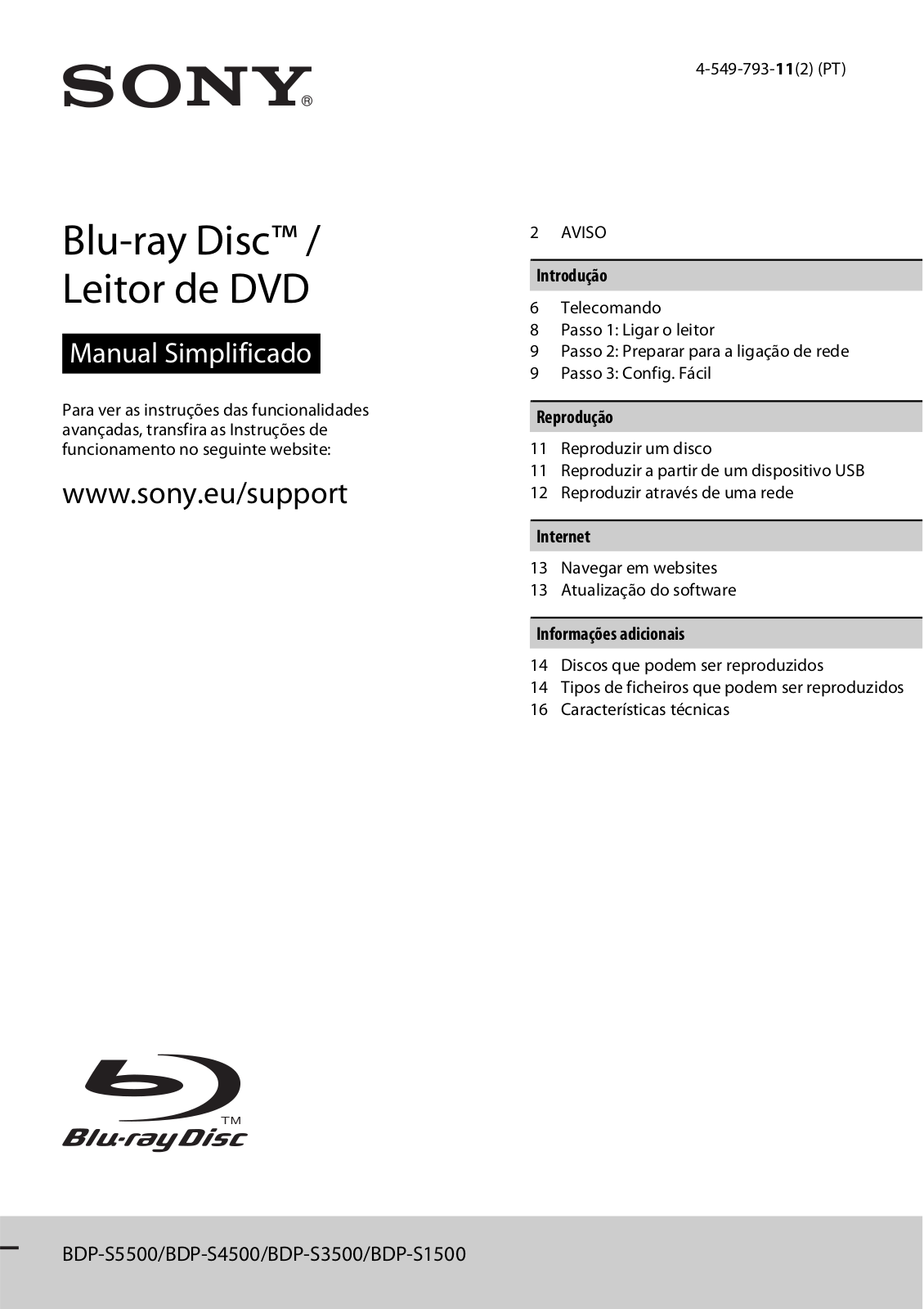 Sony BDP-S1500, BDP-S5500 Simple Manual