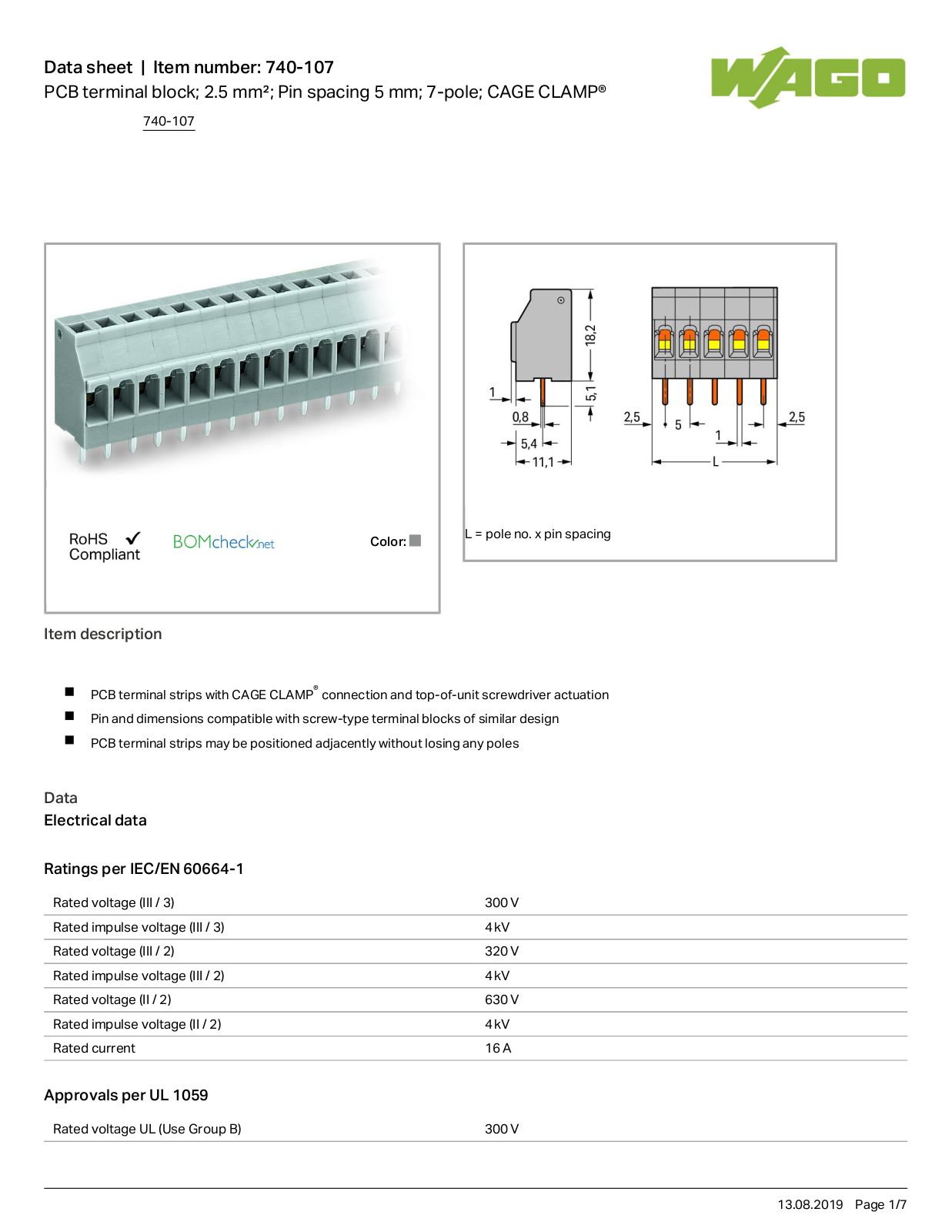 Wago 740-107 Data Sheet