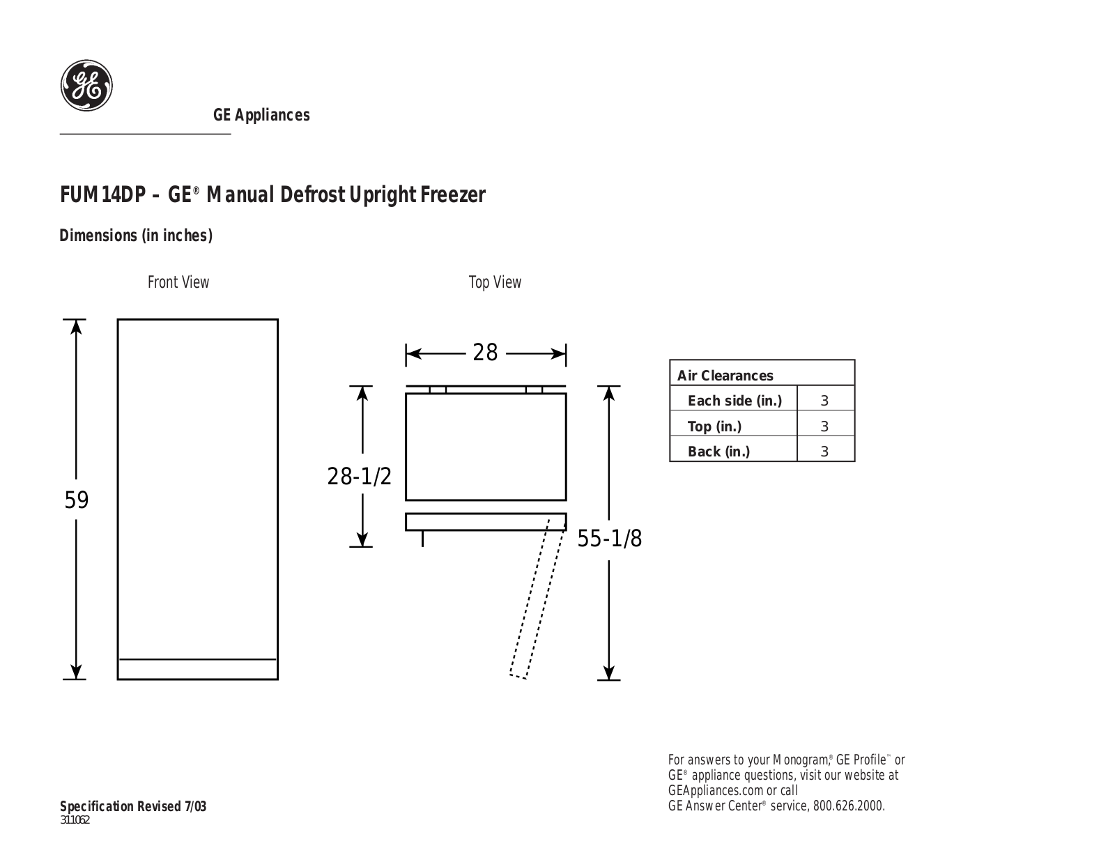 GE FUM14DP Specification