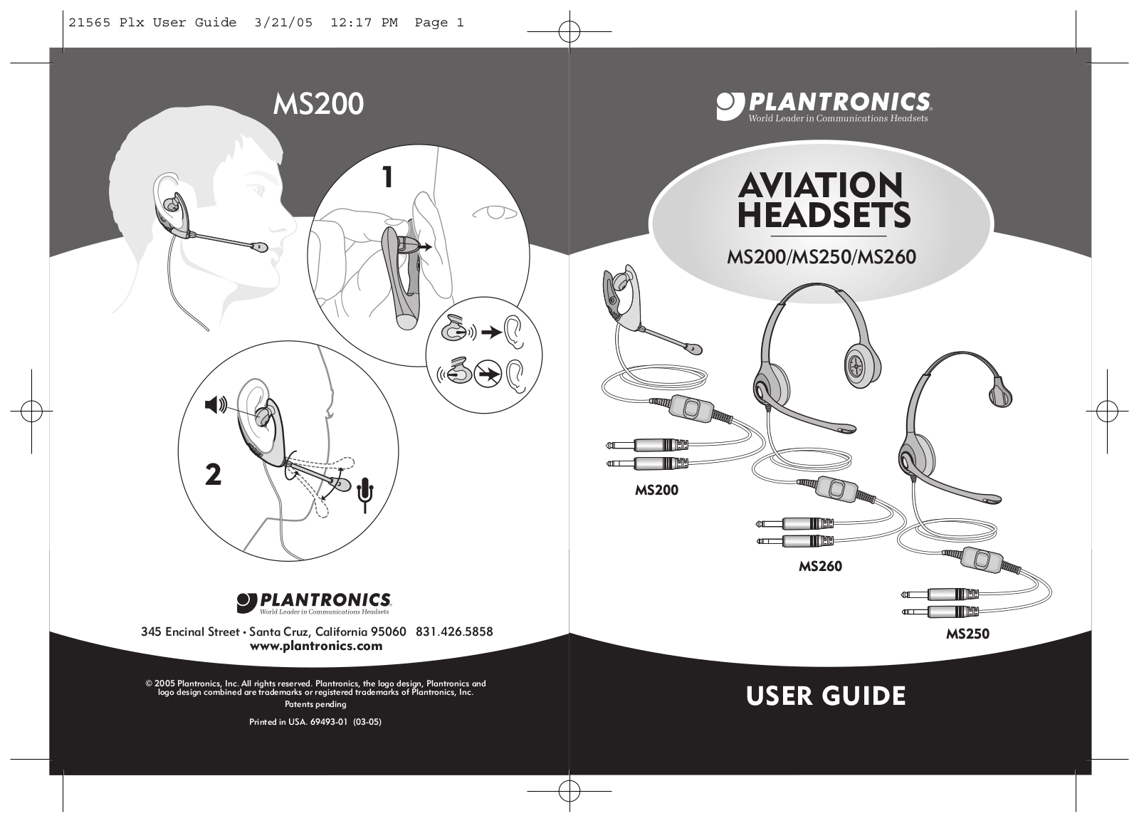 Plantronics MS200 AVIATION, MS250 AVIATION, MS260 AVIATION User Manual