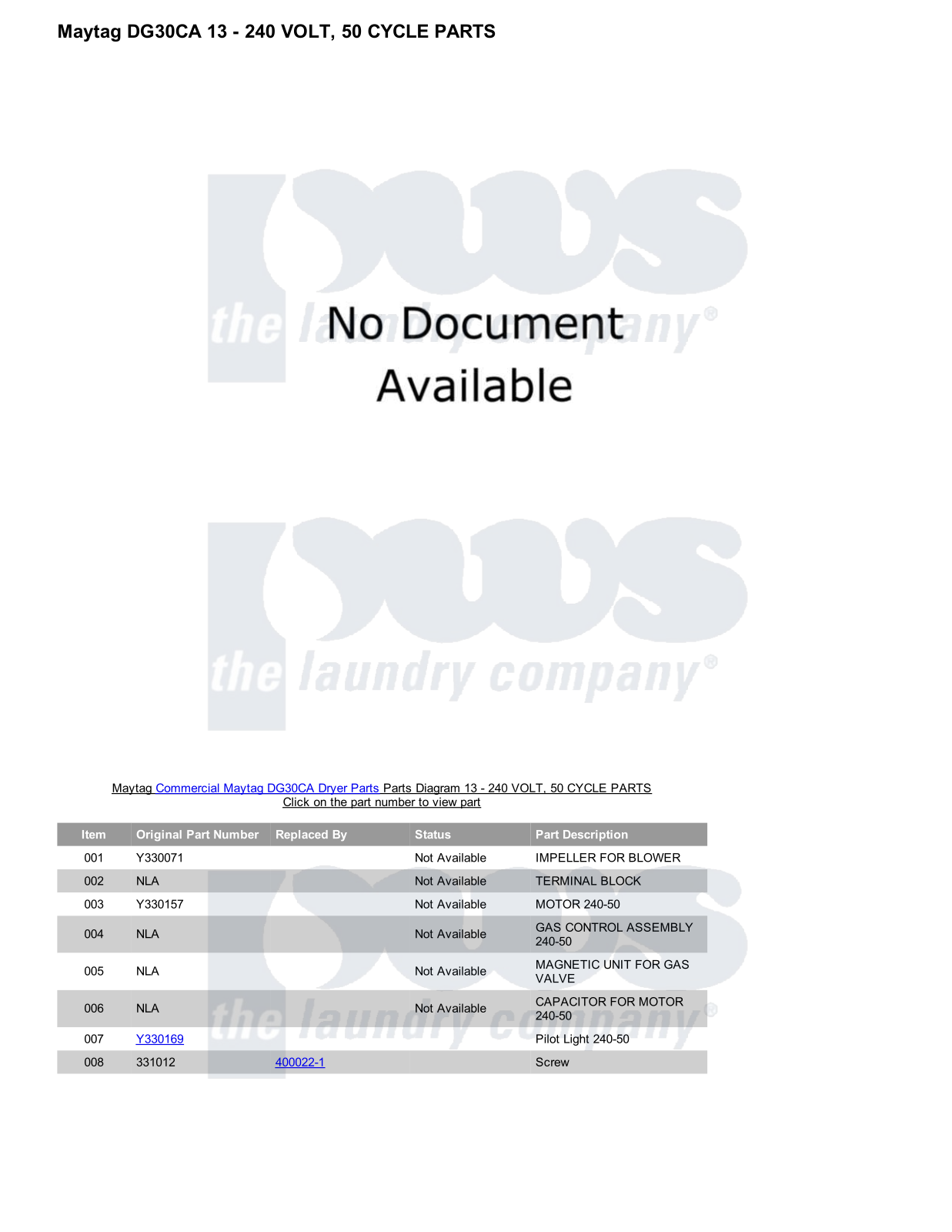 Maytag DG30CA Parts Diagram