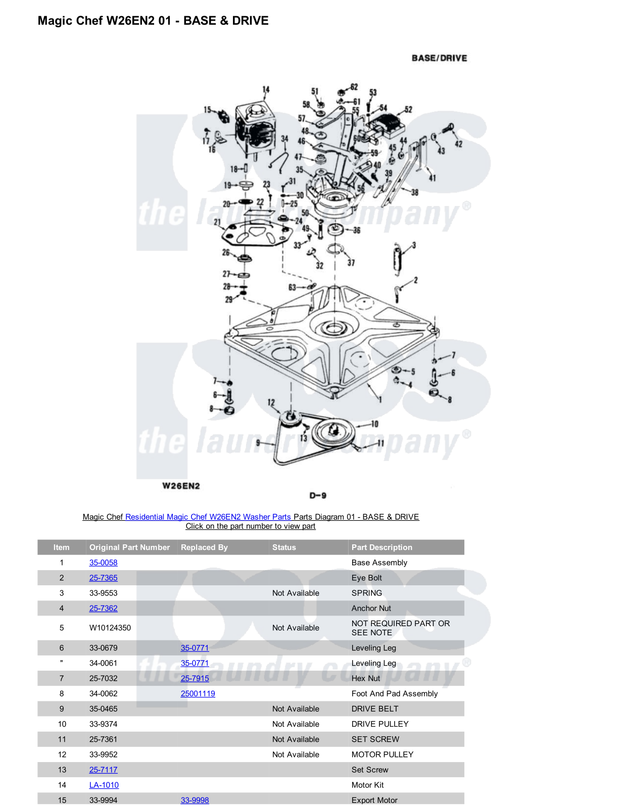 Magic Chef W26EN2 Parts Diagram