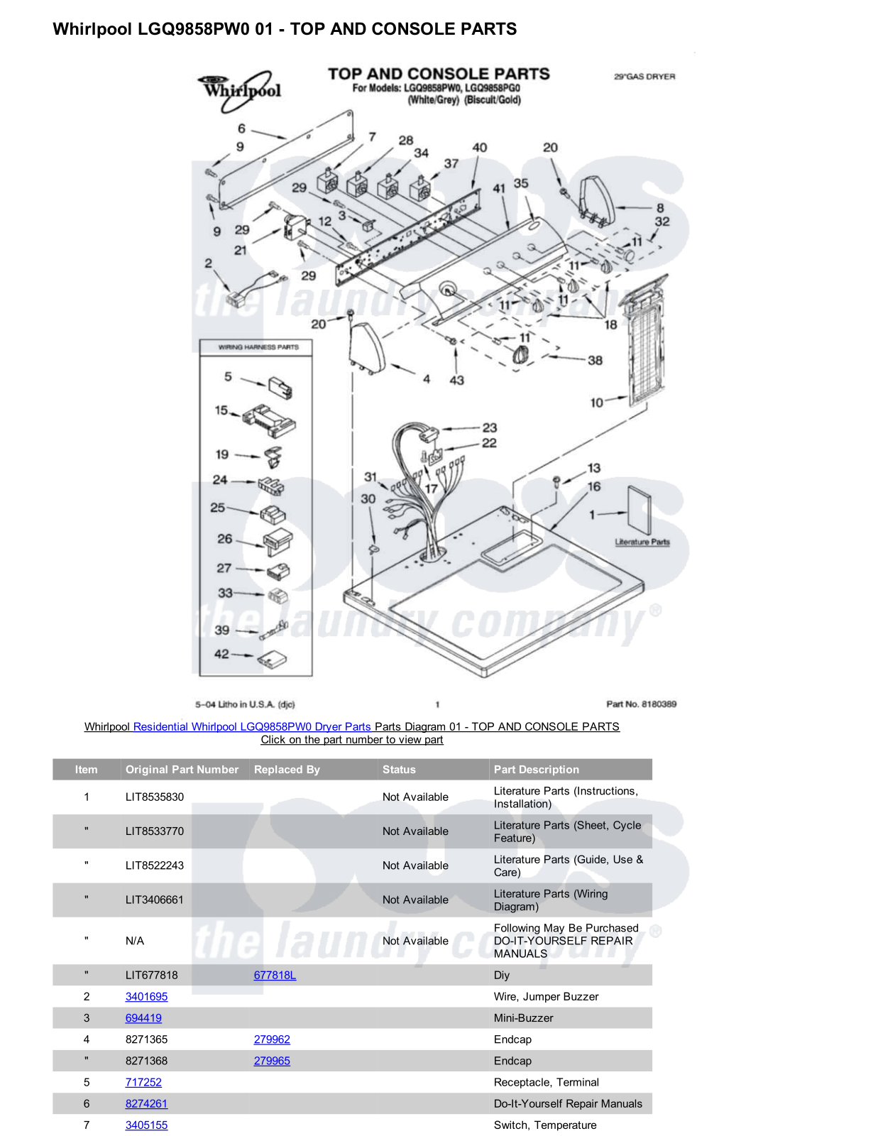 Whirlpool LGQ9858PW0 Parts Diagram