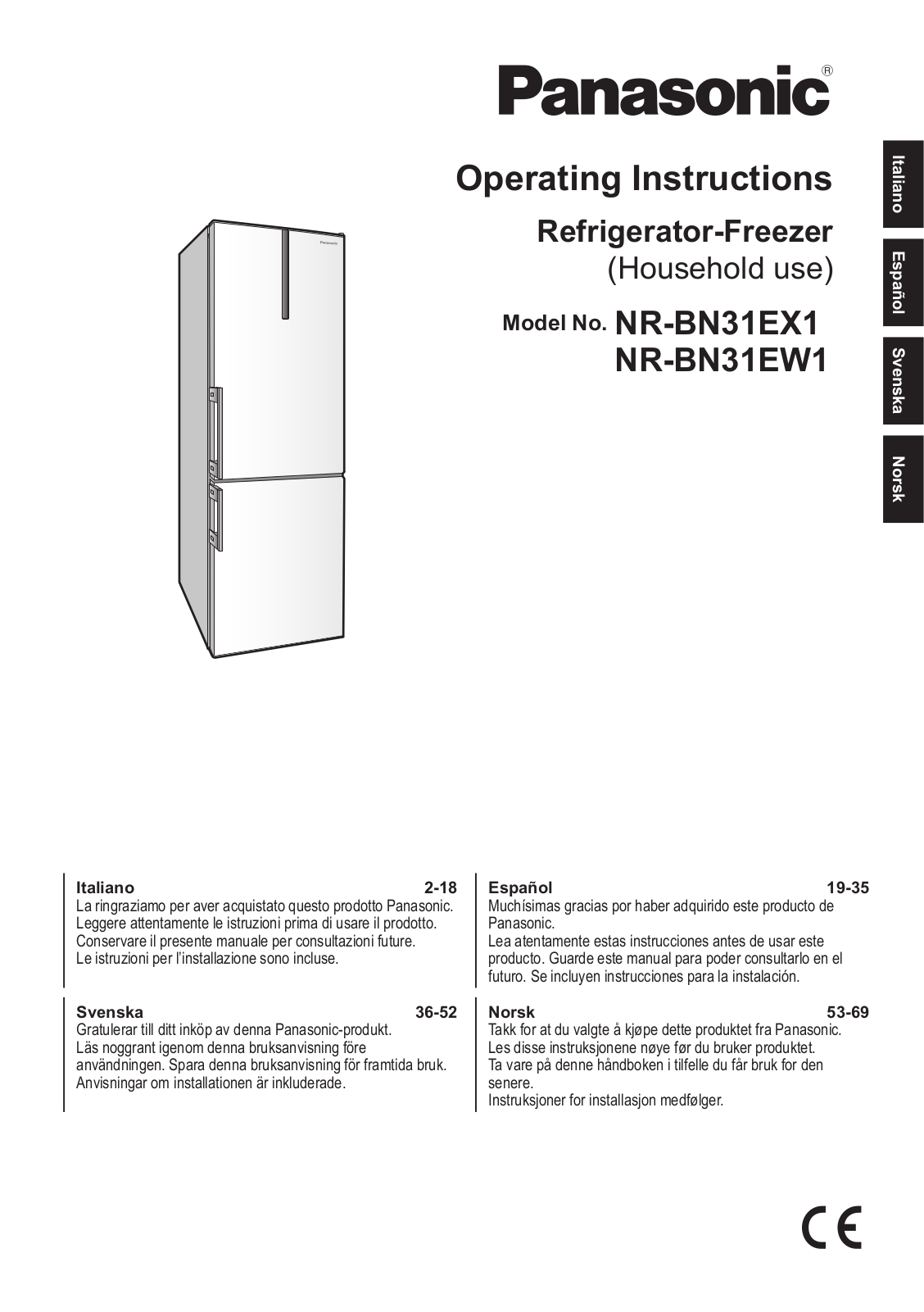 Panasonic NR-BN31EW1, NR-BN31EX1 Operating Instructions