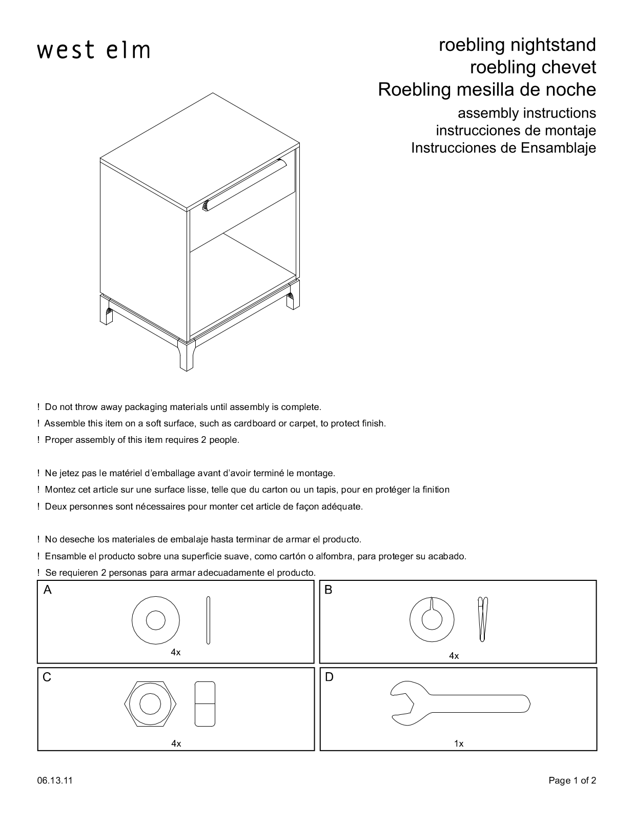 West Elm Roebling Bedroom Collection Nightstand Assembly Instruction