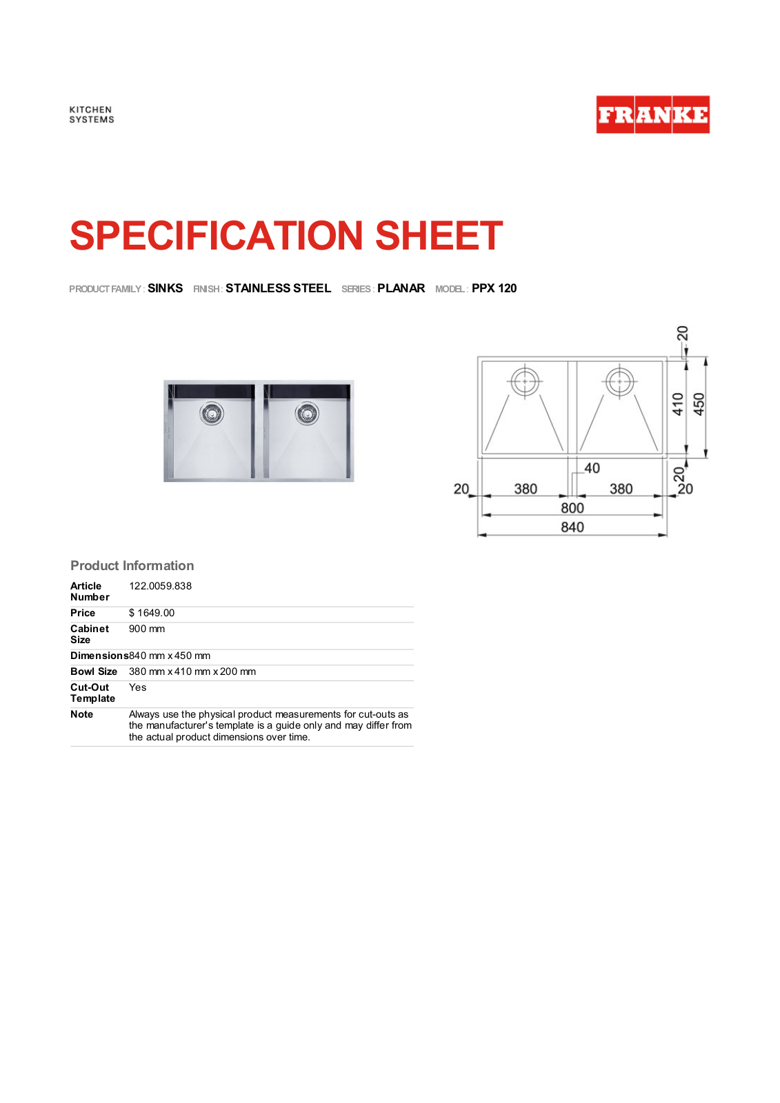 Franke Foodservice PPX 120 User Manual