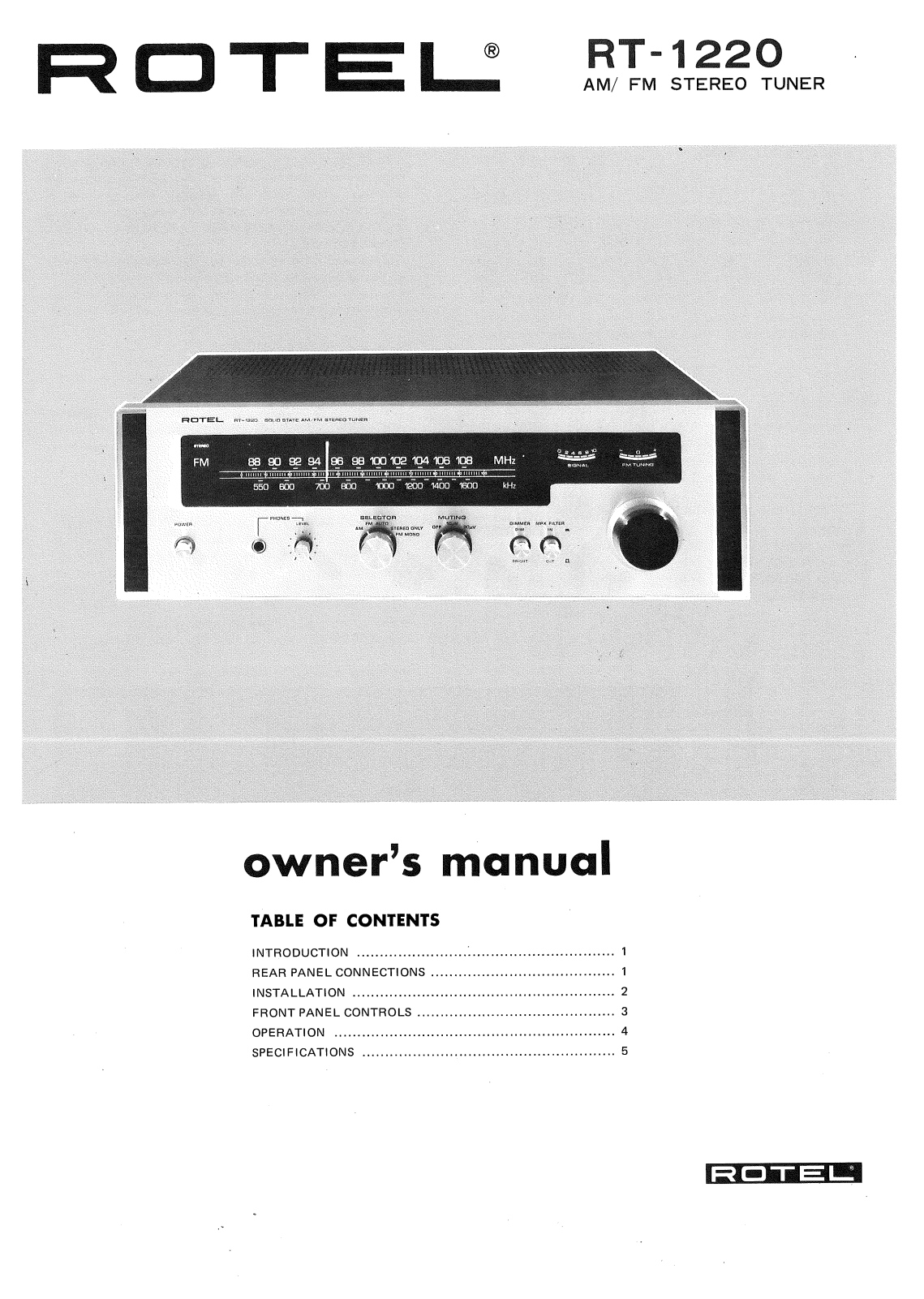 Rotel RT-1220 User Manual