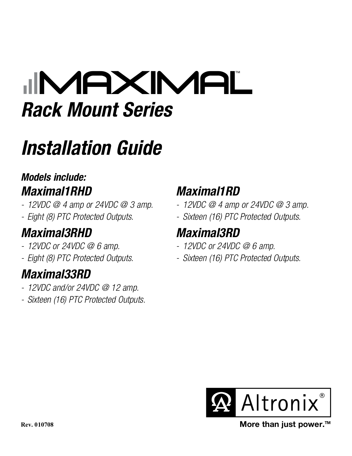 Altronix MAXIMAL3RHD, MAXIMAL3RD, MAXIMAL1RHD, MAXIMAL1RD Installation Manual