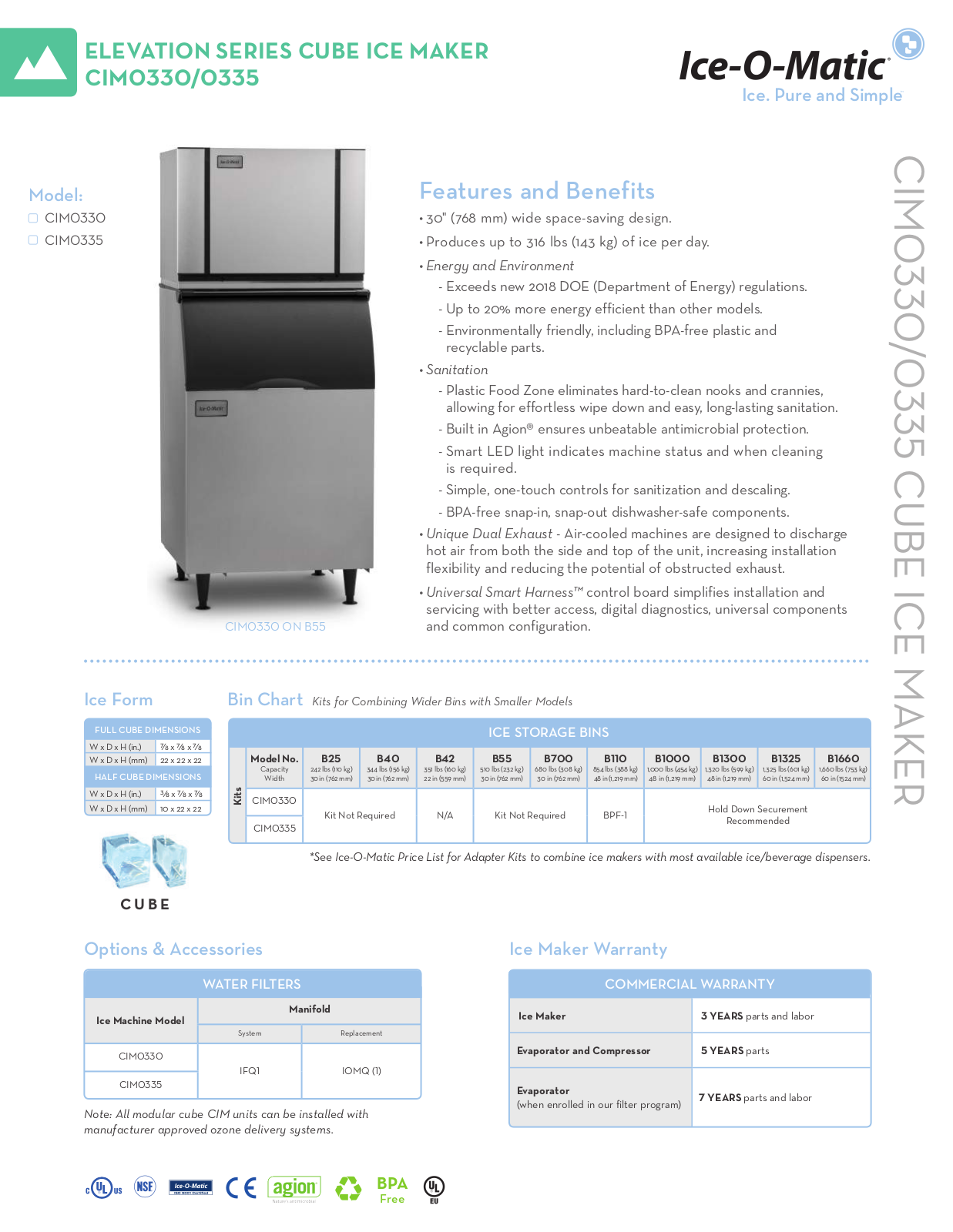 Ice-O-Matic CIM0330HW Specifications