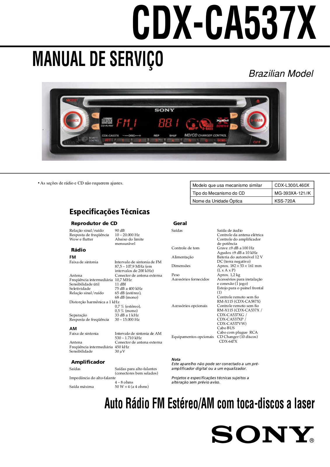 Sony CDX-CA537X Service Manual