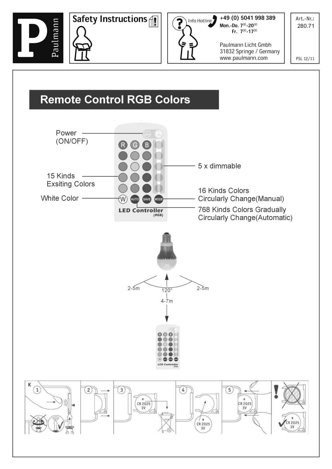 Paulmann 280.71 Safety instructions