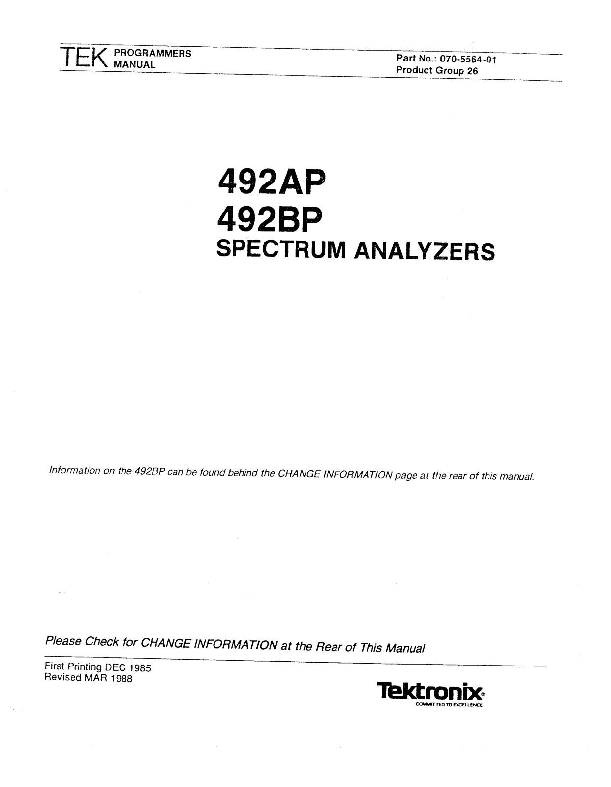 Tektronix 492BP, 492AP User Manual