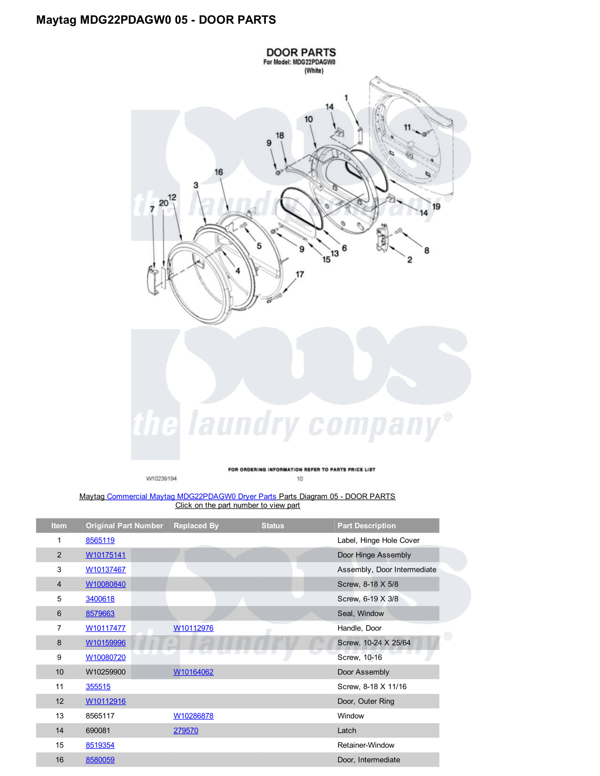 Maytag MDG22PDAGW0 Parts Diagram