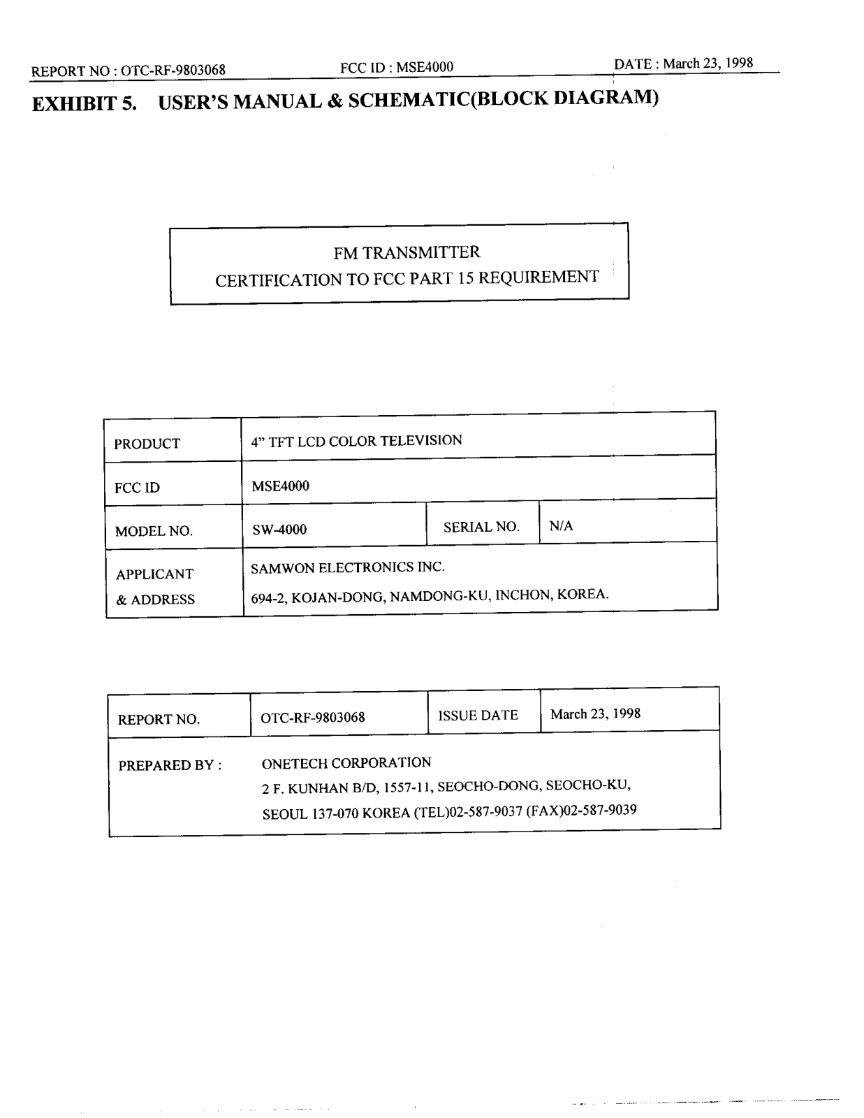 Samwon Electronics 4000 User Manual