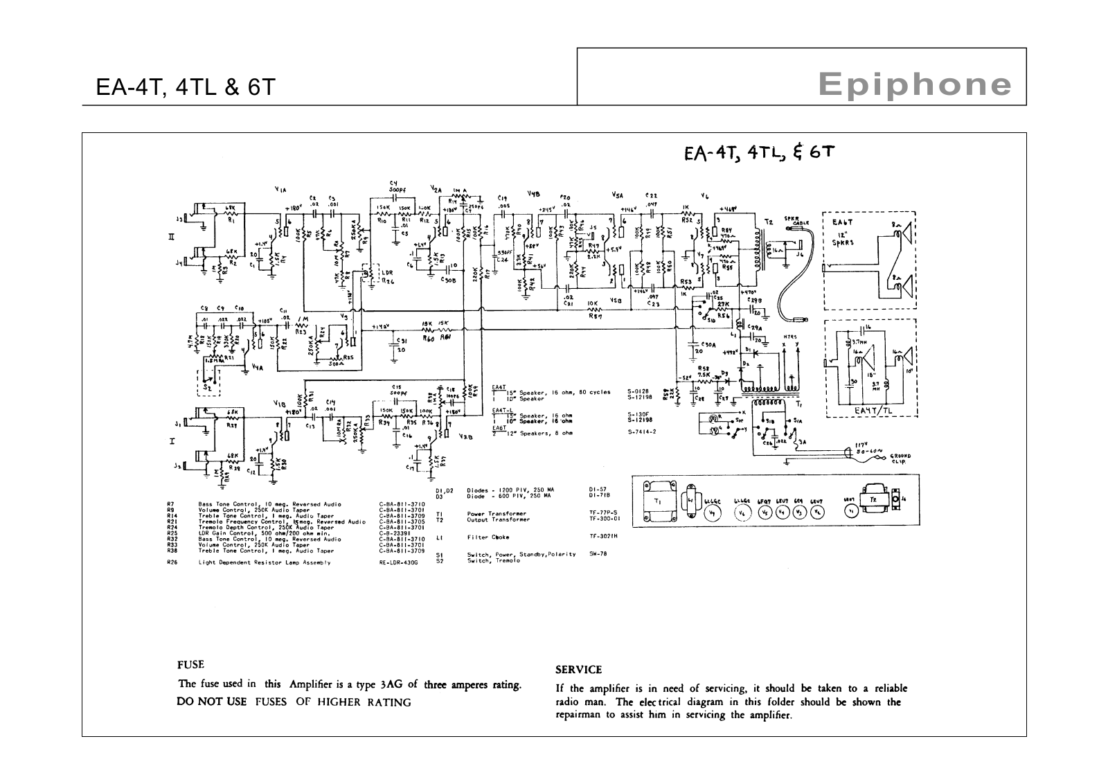 Gibson ea4t 4tl 6t, ea 6t, ea 4t, ea 4tl schematic