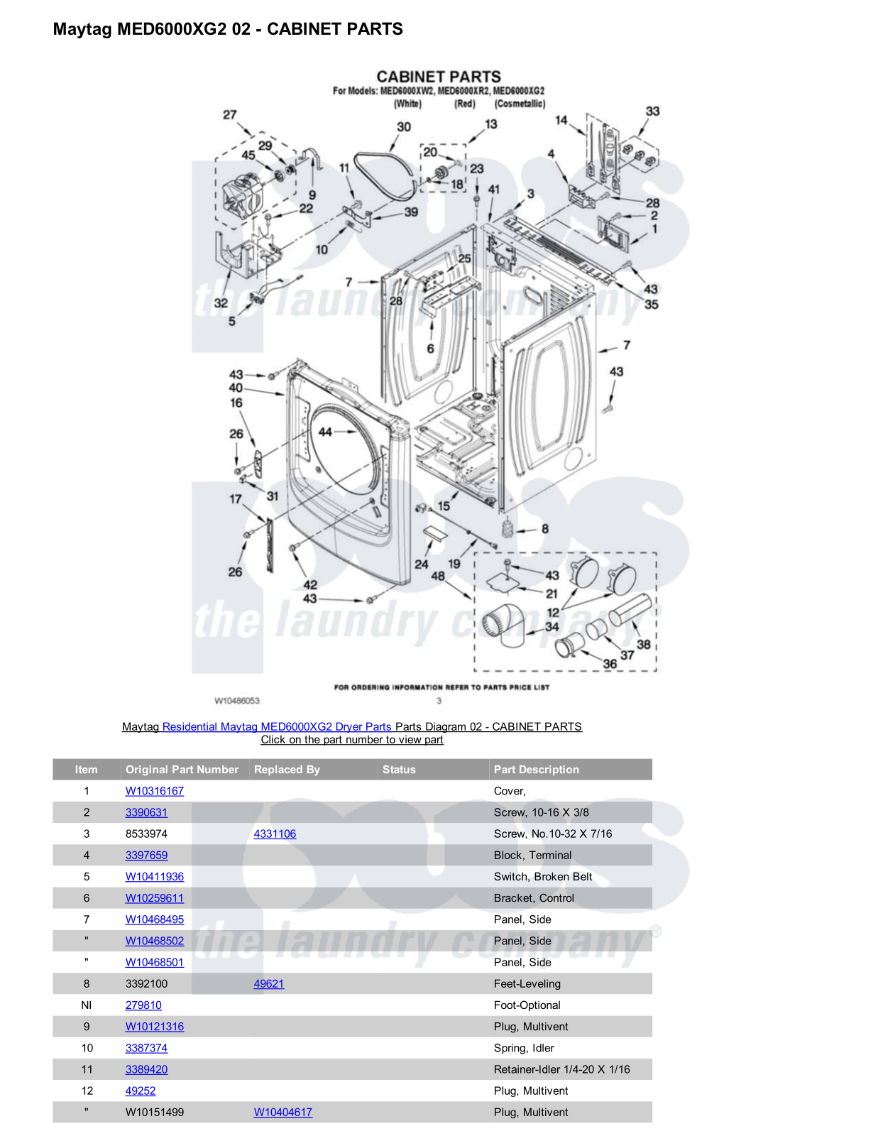 Maytag MED6000XG2 Parts Diagram