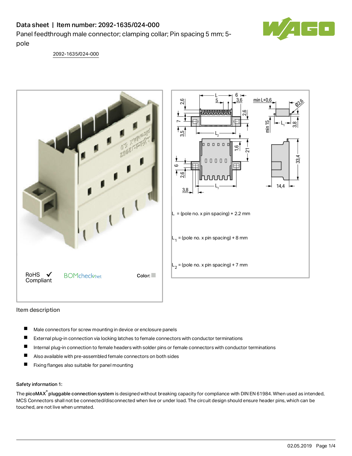 Wago 2092-1635/024-000 Data Sheet