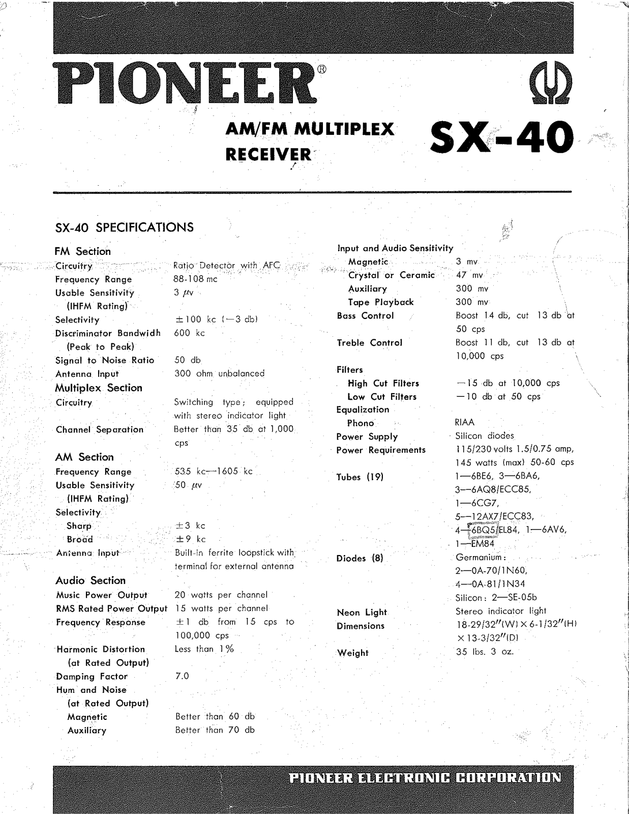 Pioneer SX-40 Schematic