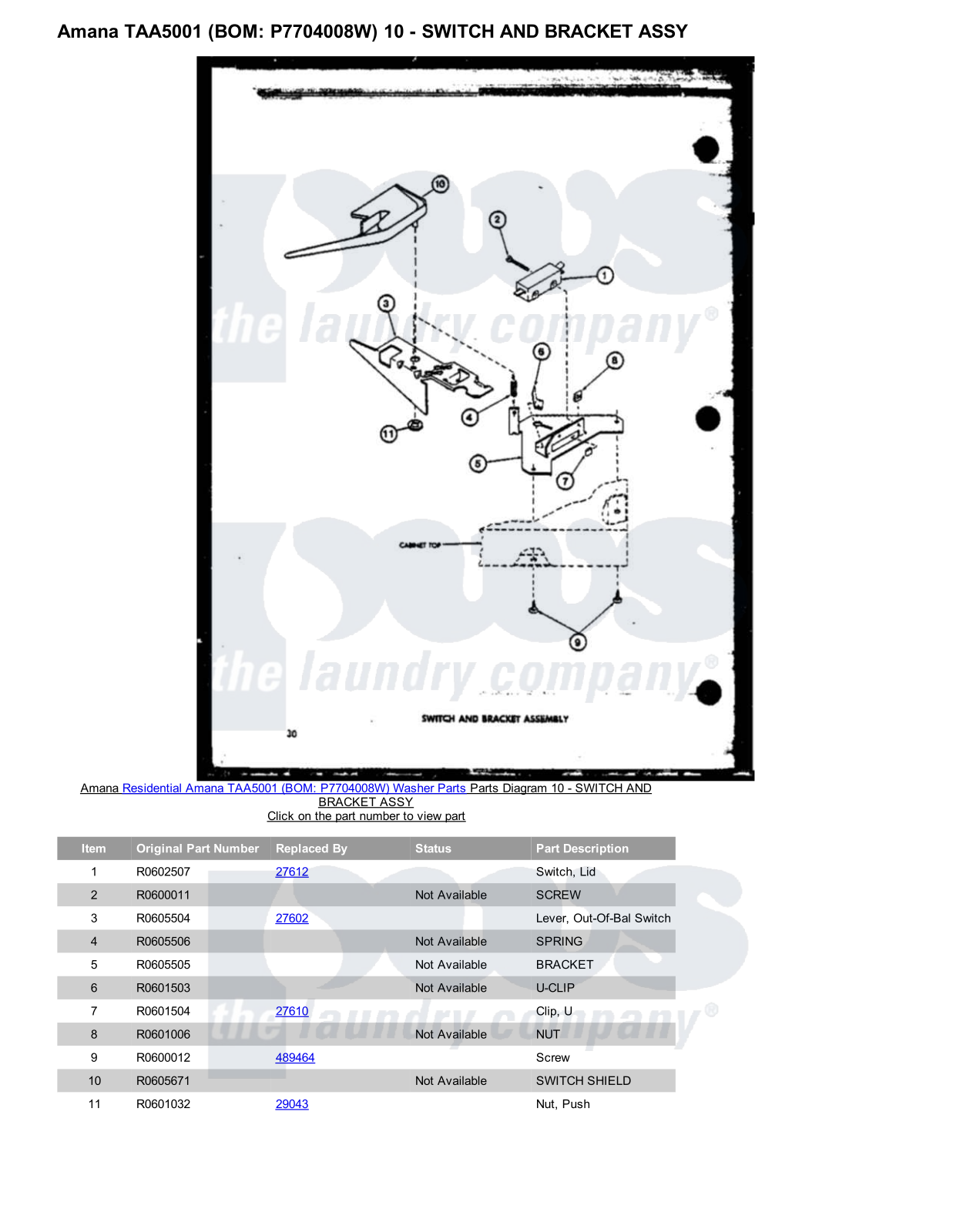 Amana TAA5001 Parts Diagram