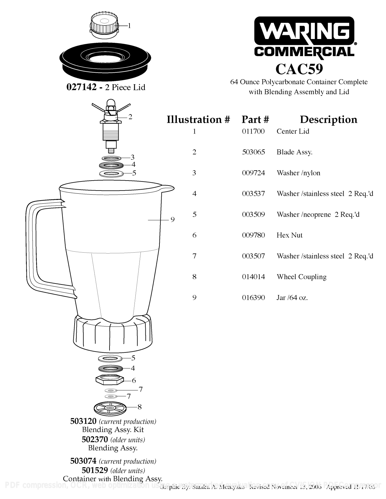 Waring CAC59 Parts List