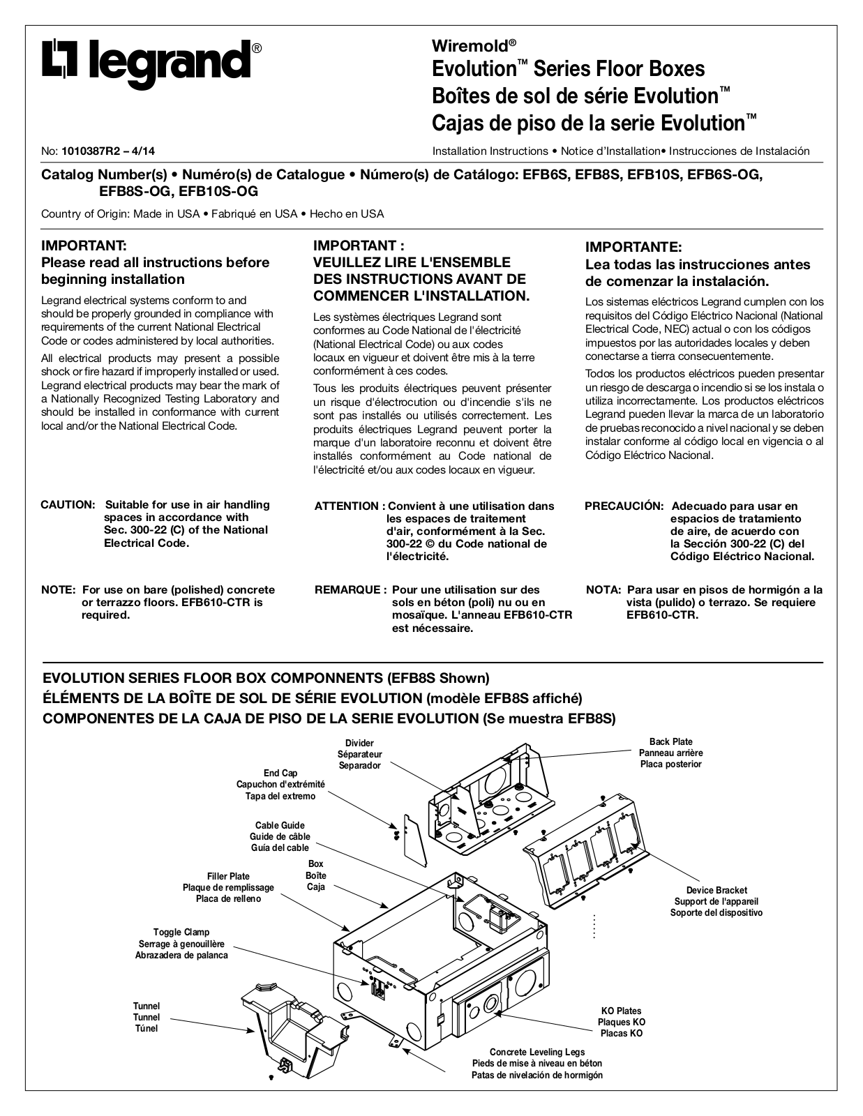 Legrand EFB10S-OG User Manual