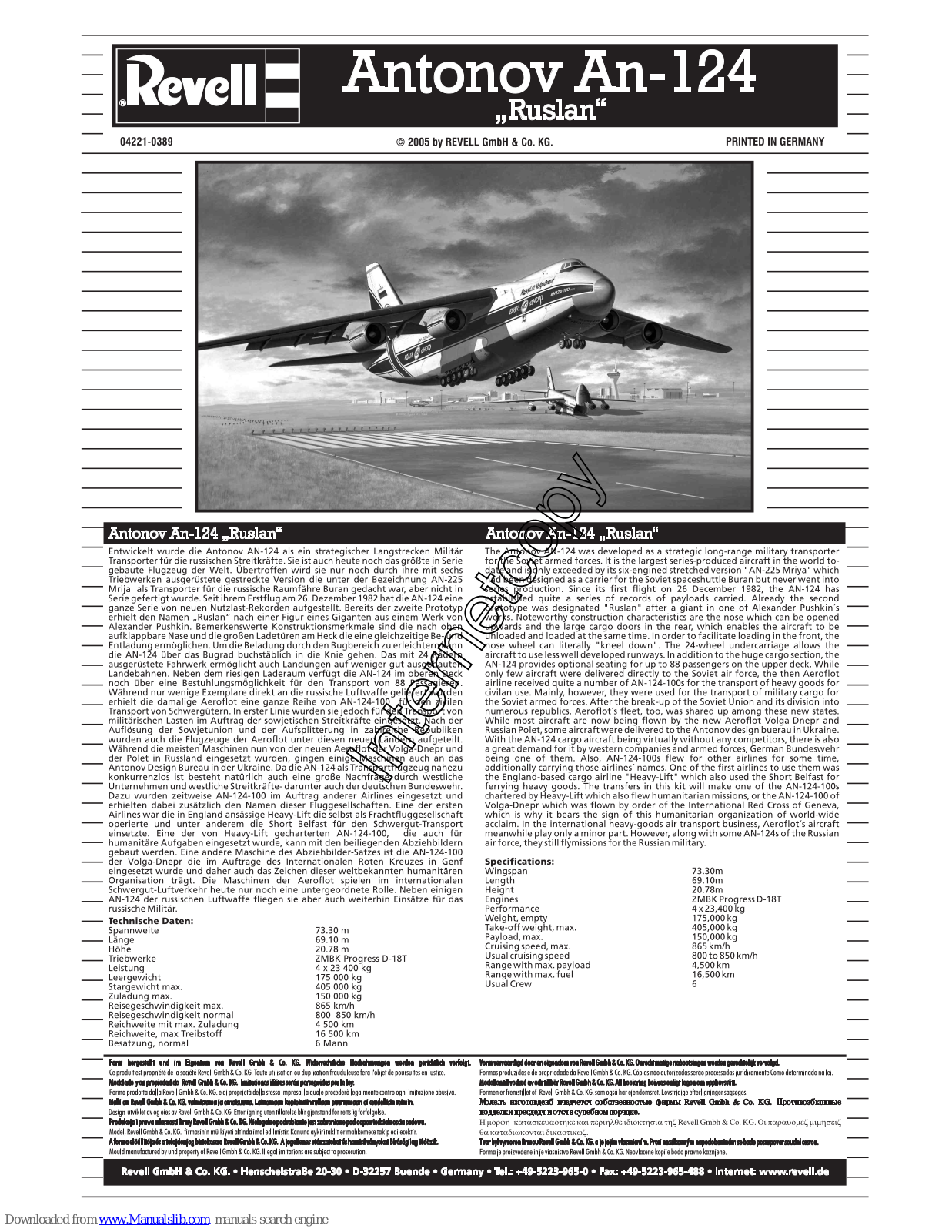 REVELL Antonov An-124 Ruslan Assembly Manual